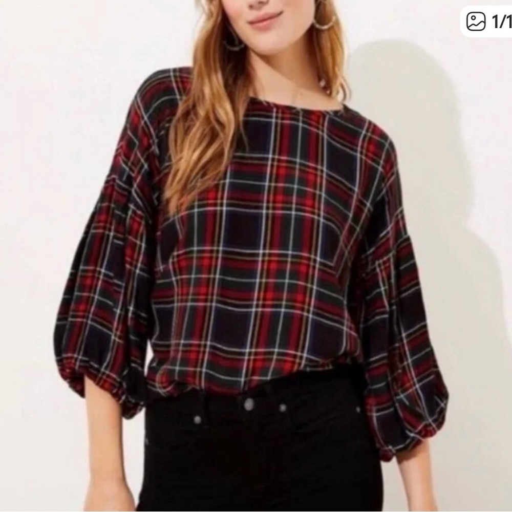 LOFT Plaid Women's Top - Black and Red size small